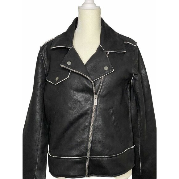 Splendid‎ Womens French Terry Moto Jacket Black Asymmetric Zip Up Pockets S New - Picture 3 of 11